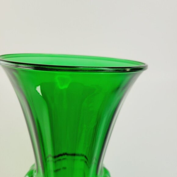 Retro Anchor Hocking 9" Forest Green Glass Vase, Flared Pineapple, MCM USA Made - Picture 7 of 9